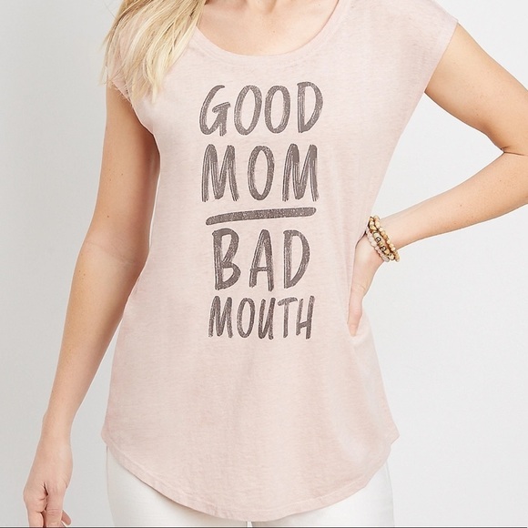 Maurice’s Pink Good Mom Bad Mouth Crewneck Comfy Short Sleeve Tee Size XS - Picture 1 of 5